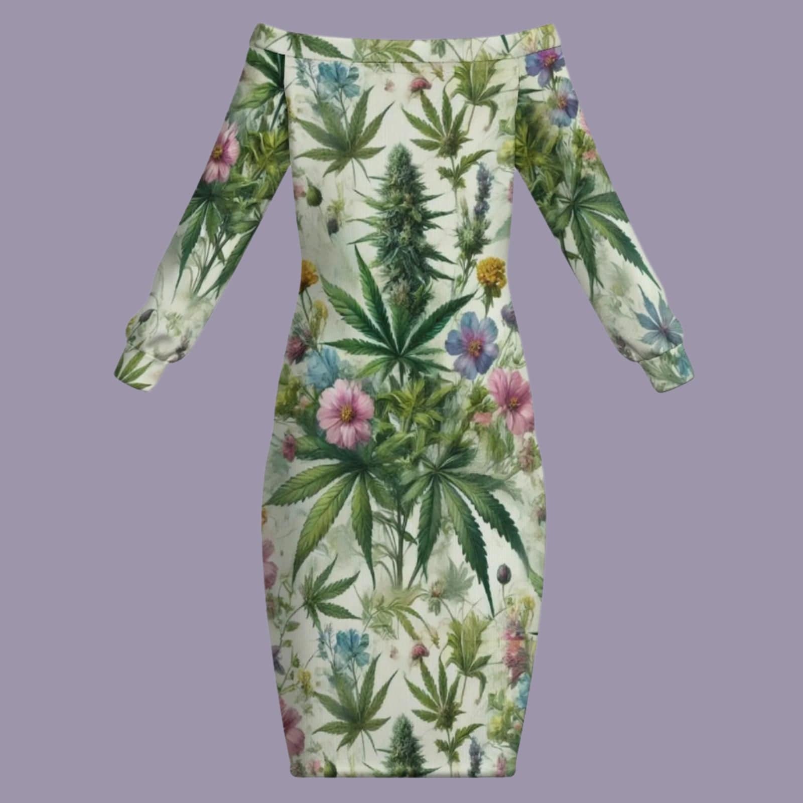 HER.B Garden Off-the-Shoulder Long Sleeve Dress long dress