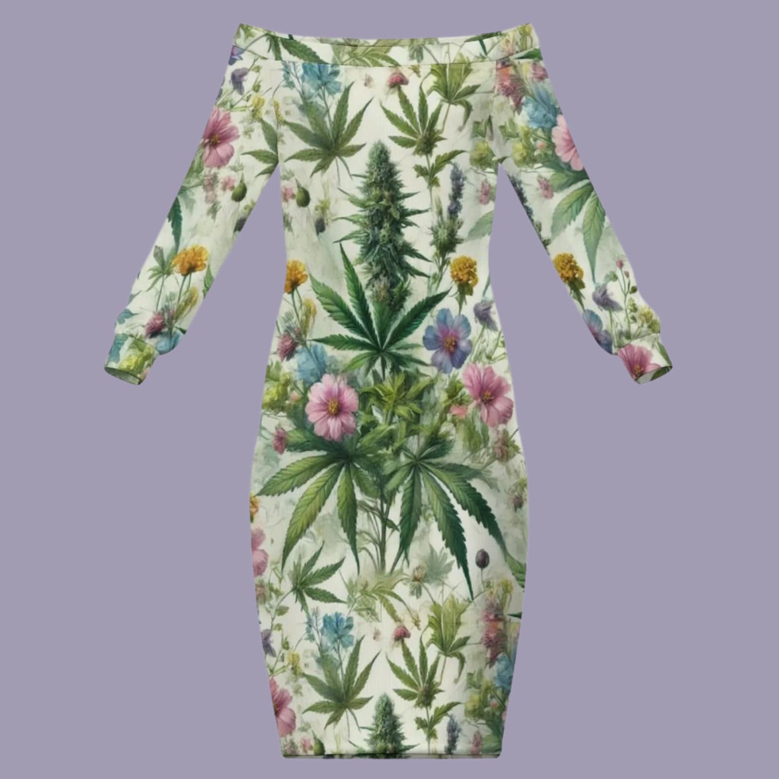 HER.B Garden Off-the-Shoulder Long Sleeve Dress white long dress