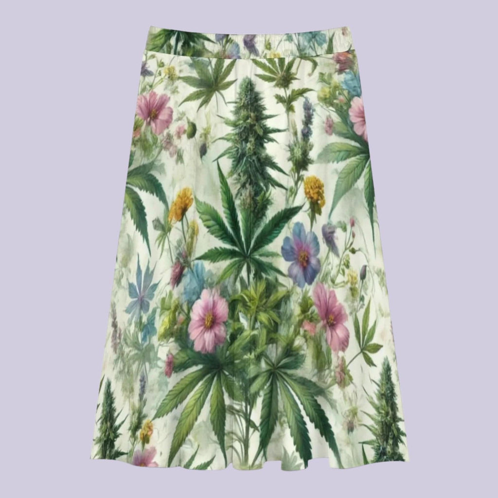 HER.B floral garden print pleated midi skirt, flat lay front