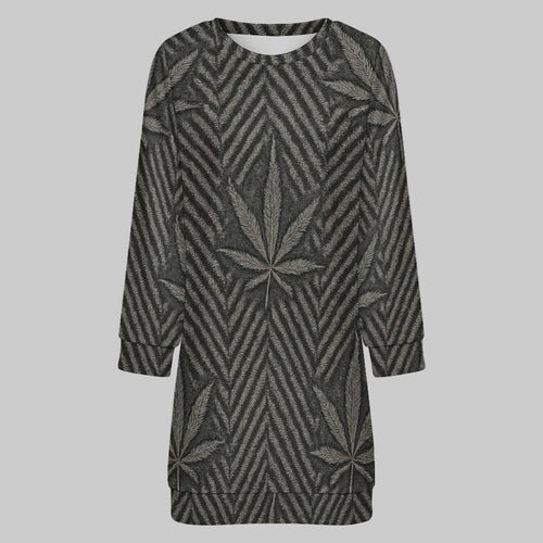 Herringbone print sweater dress, front view showing knit texture