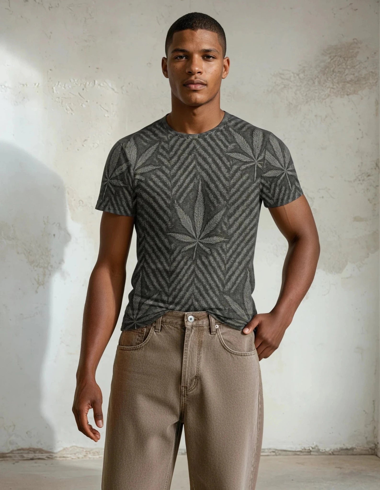 Jane Dope Herringbone Men's Cotton T — cannabis herringbone print men's all-over cotton tee