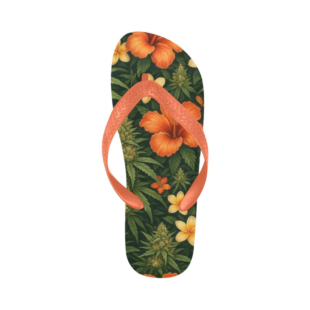 Hibiscus floral print flip flops, sole detail
