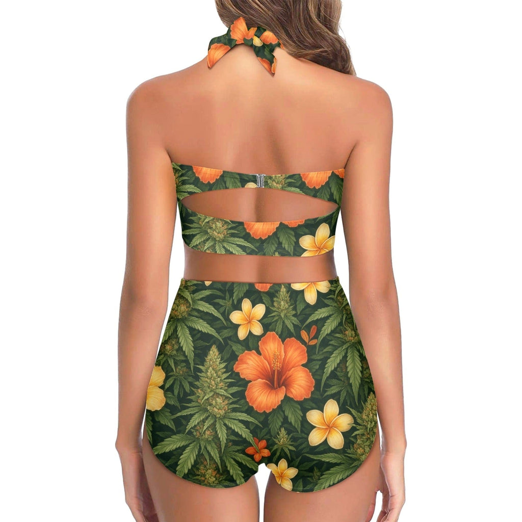 Hibiscus print halter bikini, lifestyle shot
