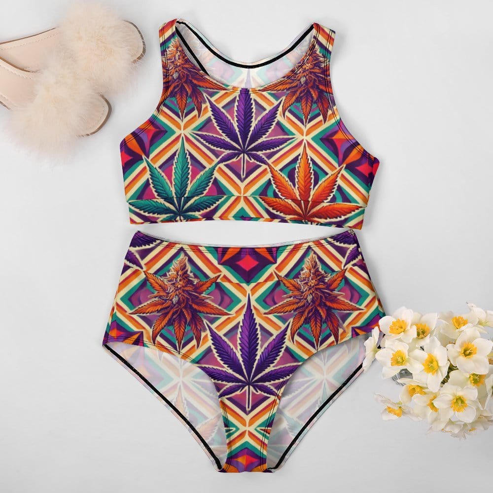 High vibe print sport bikini, back view showing tie detail