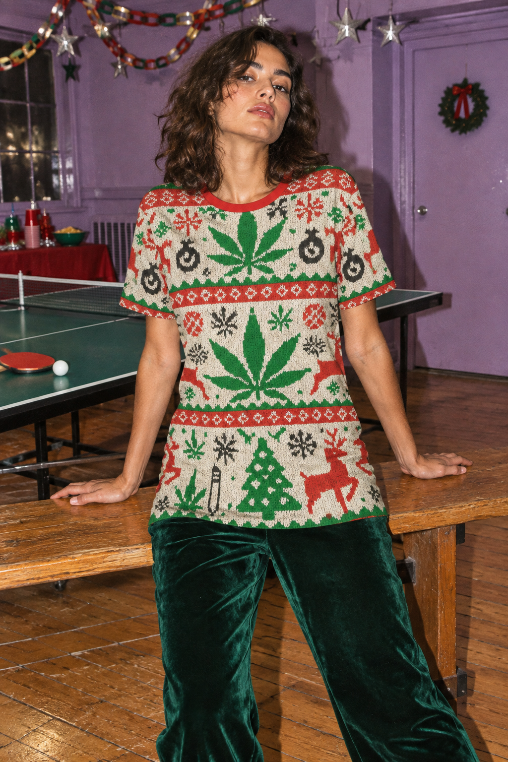 Holiday Cotton T size S editorial view showing the full tee