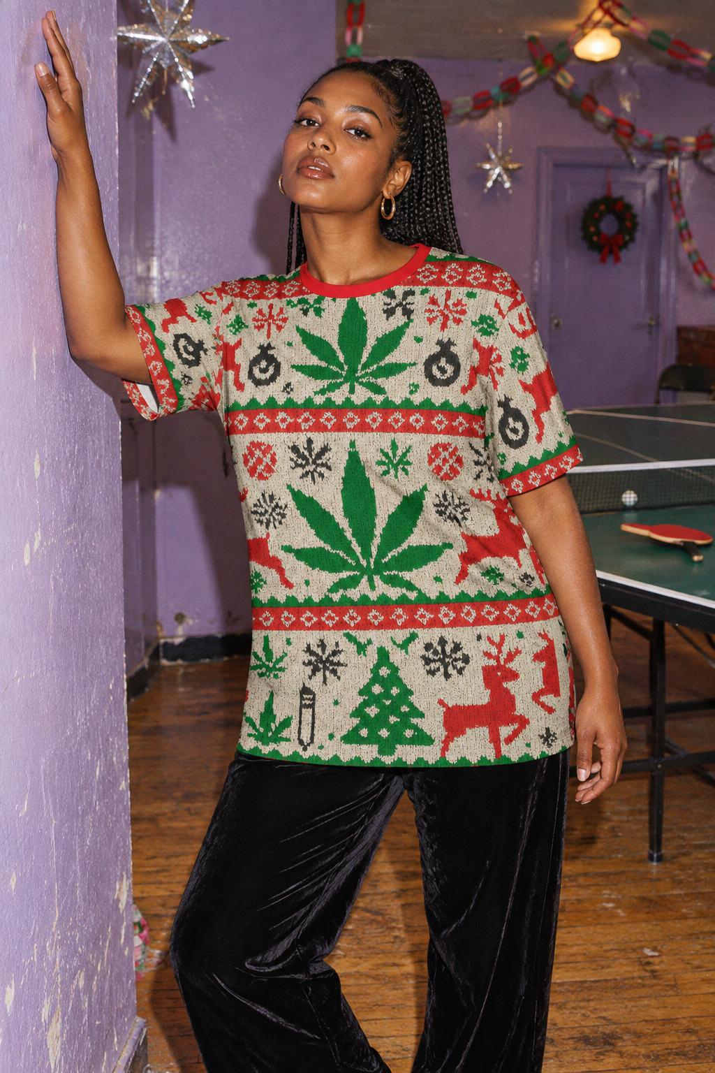 Holiday Cotton T size XL editorial view showing the full tee