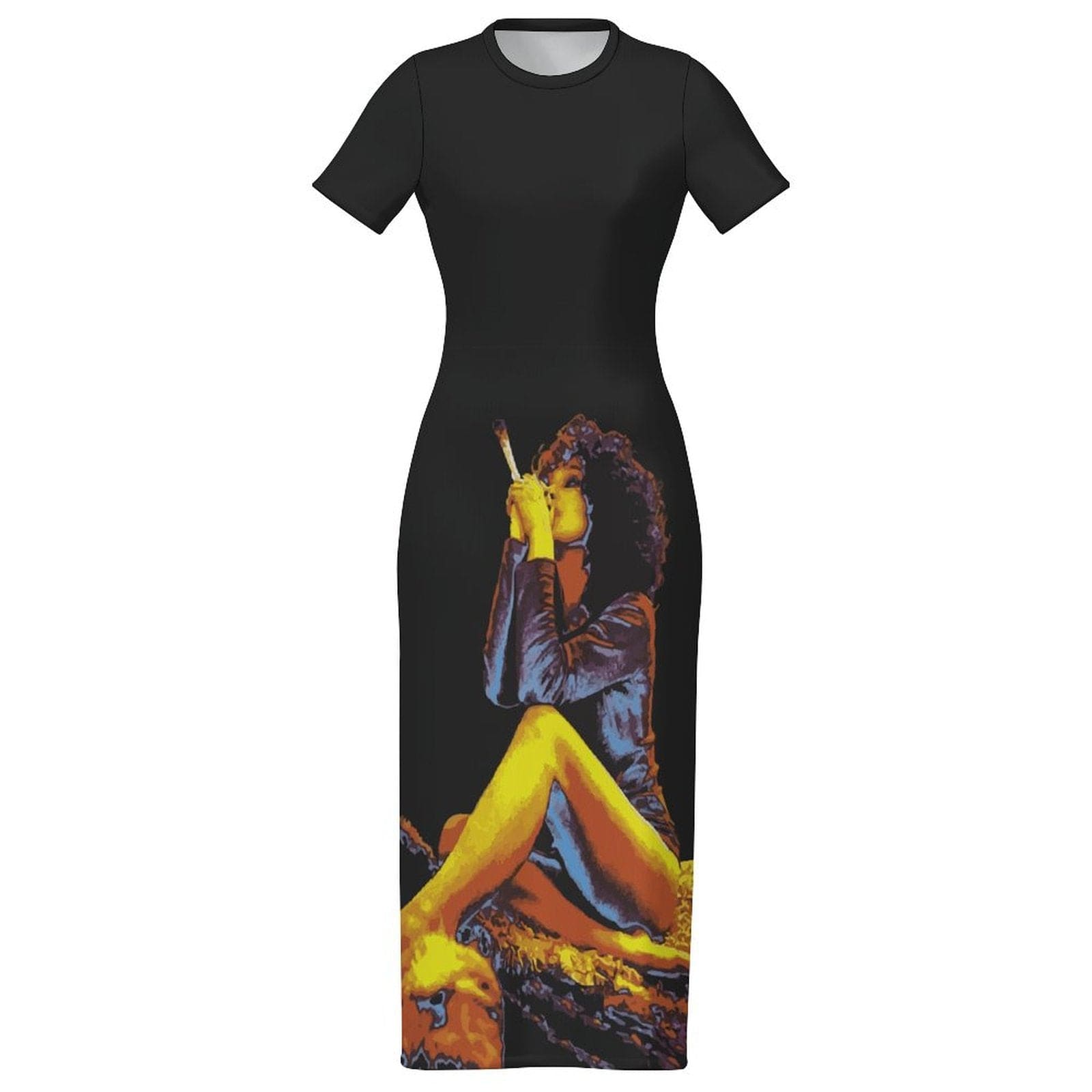 Hotbox Goddess graphic print bodycon maxi dress in white, flat lay