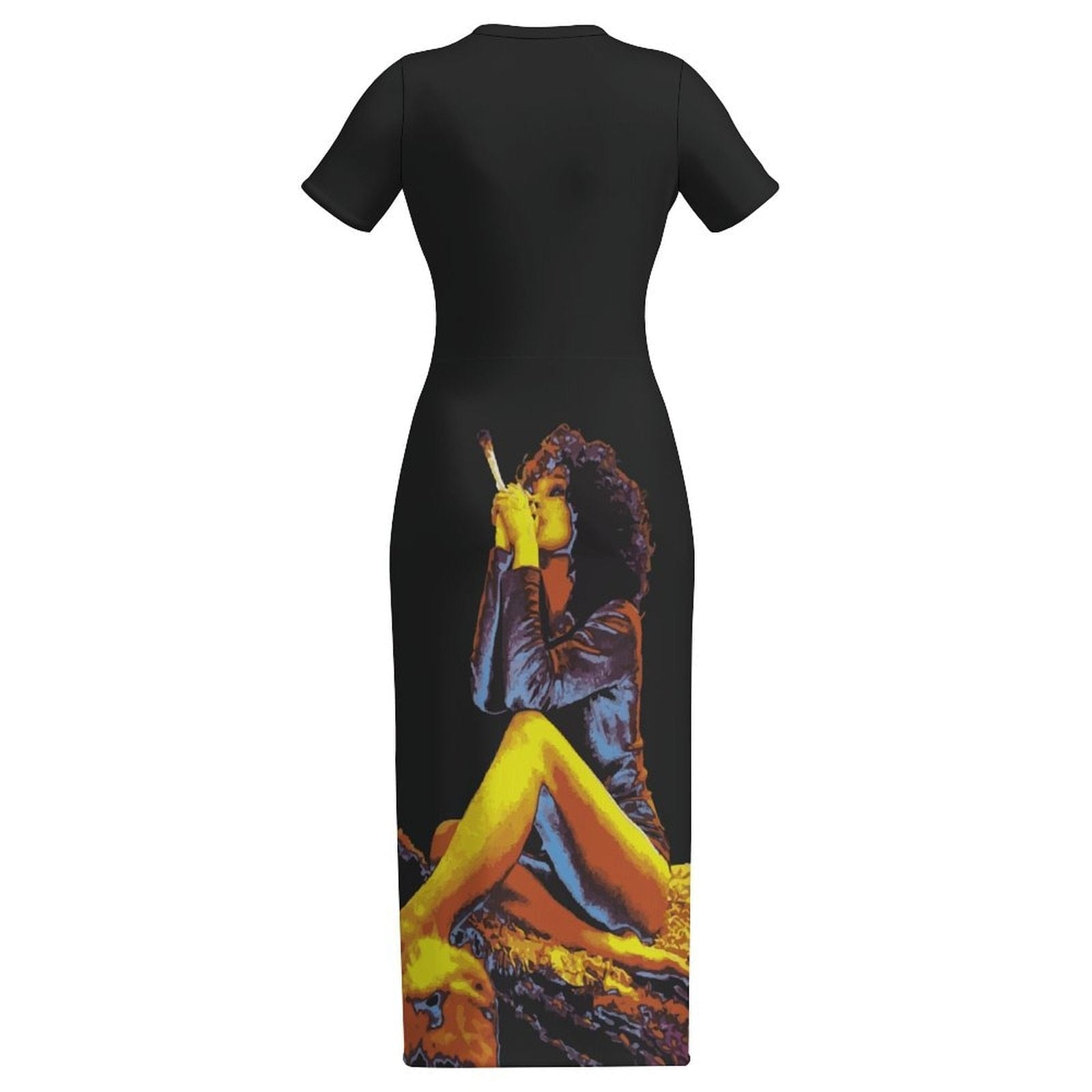 Hotbox Goddess graphic print bodycon maxi dress, back flat lay