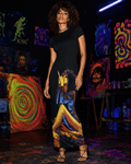 Hotbox Goddess graphic print bodycon maxi dress, front view on model