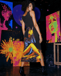 Hotbox Goddess graphic print sleeveless open-fork maxi dress, lifestyle editorial shot on model