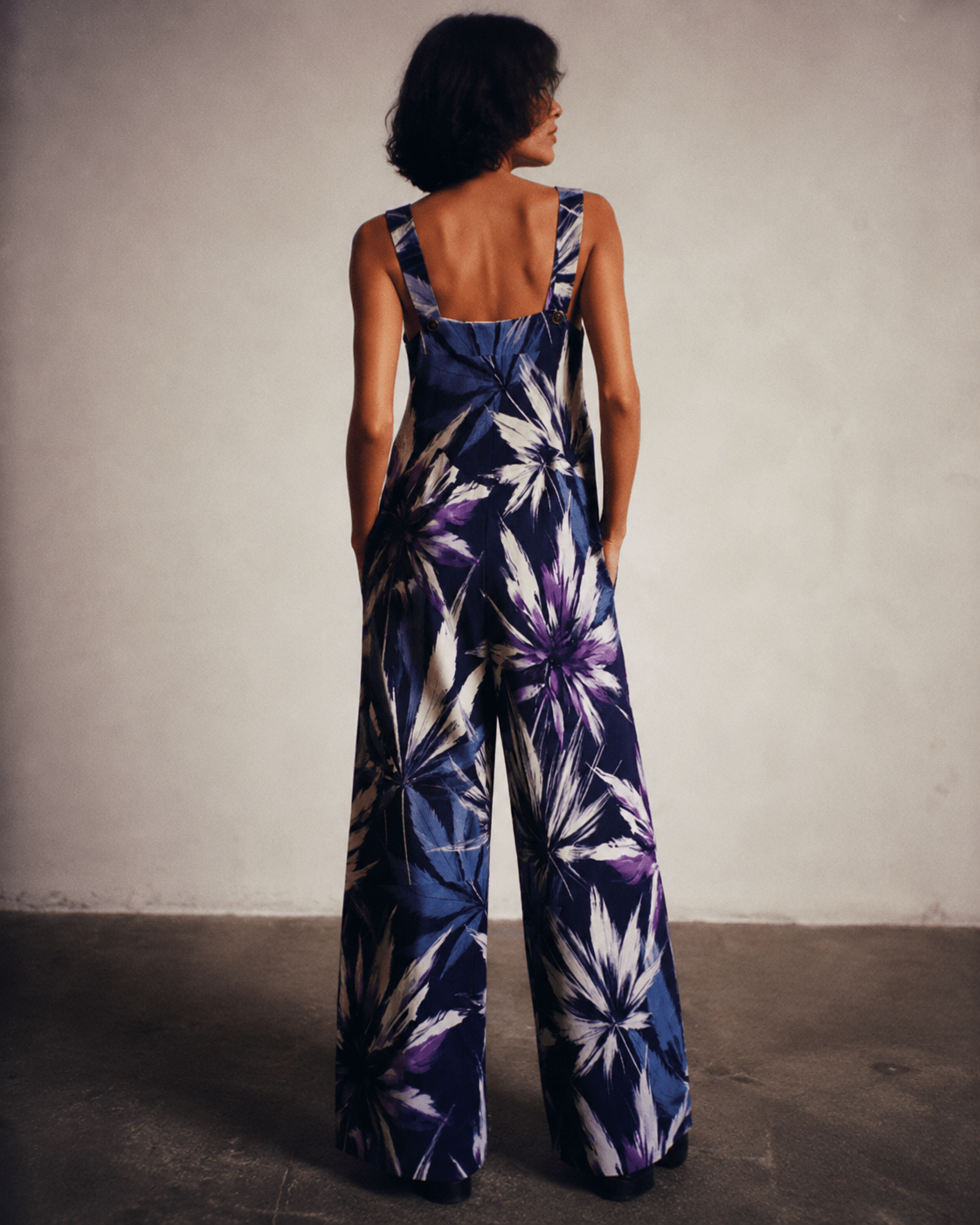 Indigo haze print oversized pullover jumper, back view on model
