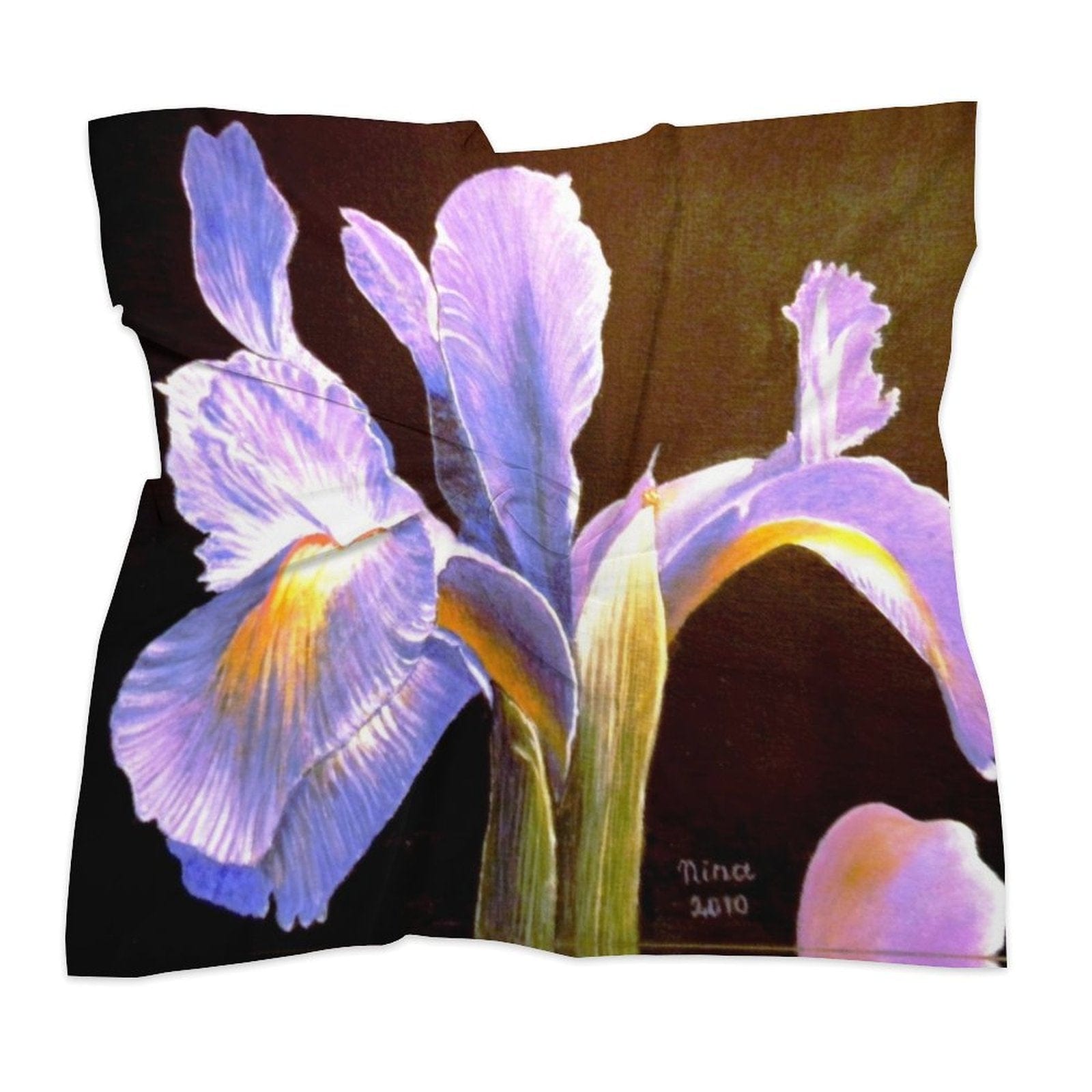 Jane Dope Iris Silky Scarf Art by Nina Hod — iris floral print silk scarf
