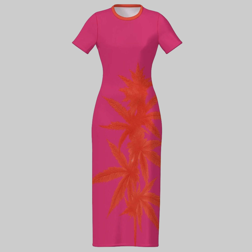 Island Pink Bodycon Dress — white colourway flat lay