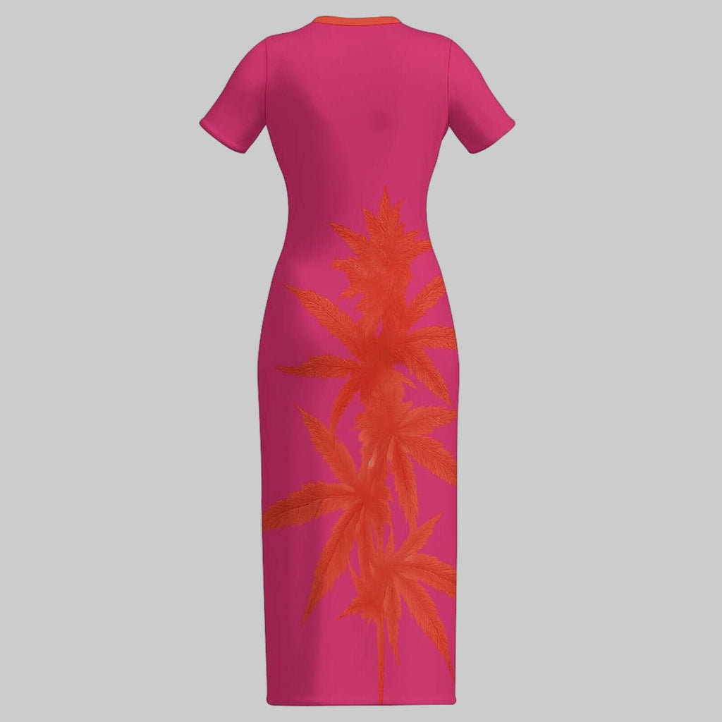 Island Pink Bodycon Dress — flat lay front showing print