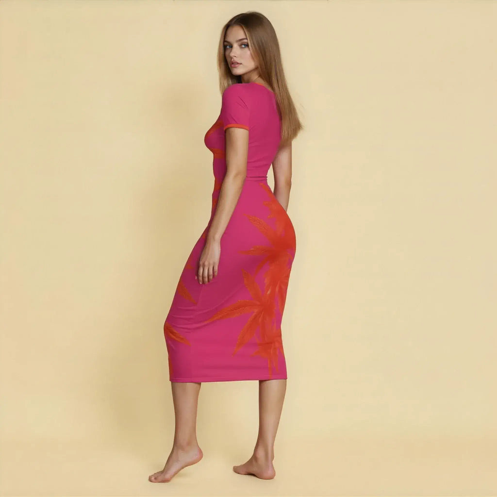 Island Pink Bodycon Dress — back view