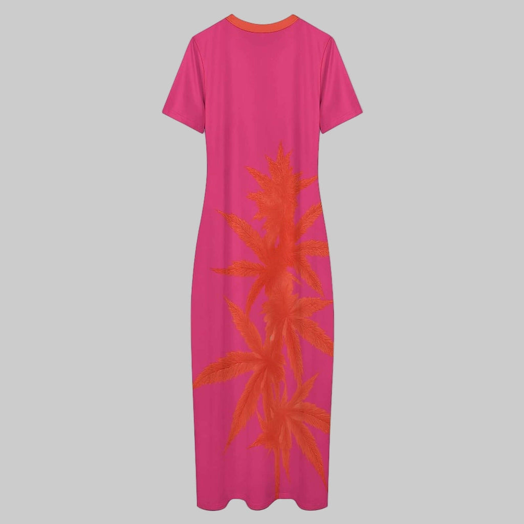 Island Pink Bodycon Dress — neckline detail close-up