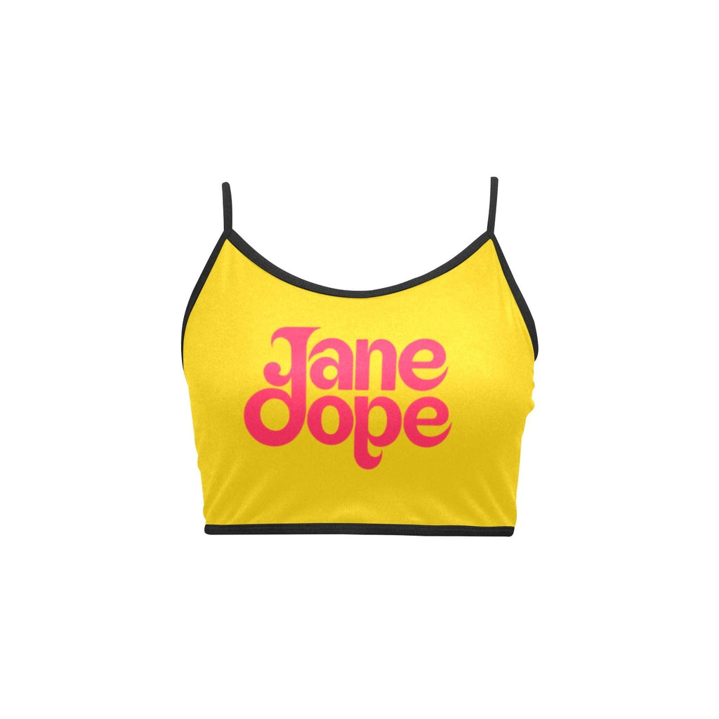Jane Dope logo print crop tank, print detail close-up