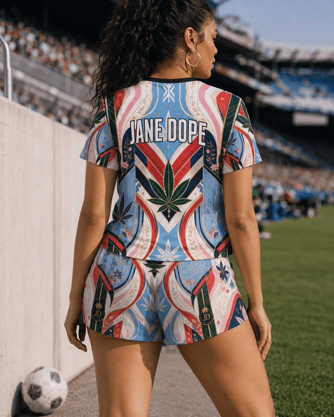 DOPE CUP '26 graphic print high-waist loose-fit shorts, back view