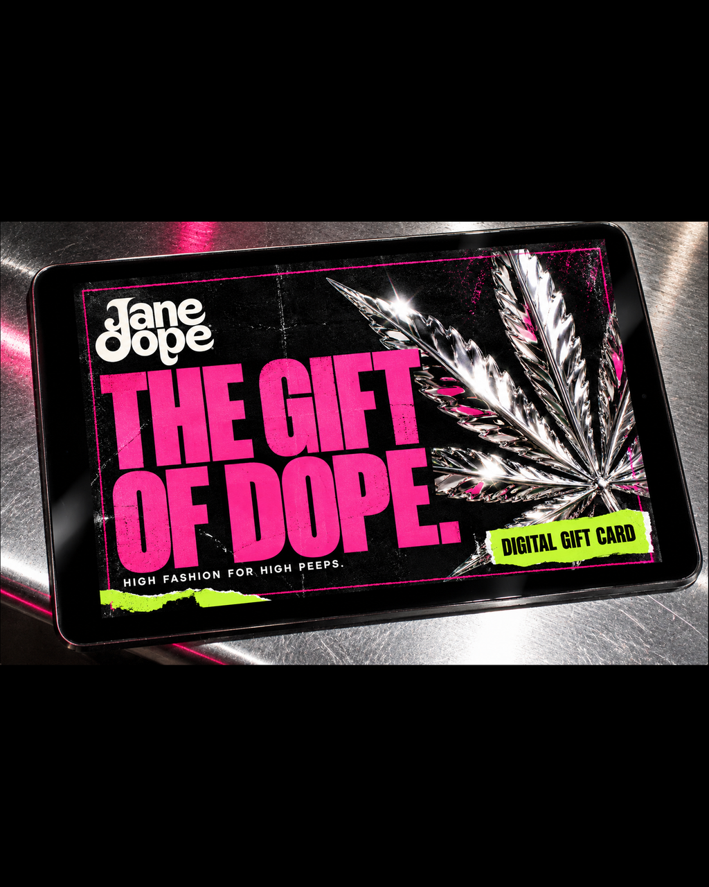 Close-up of The Gift of Dope digital card artwork on screen
