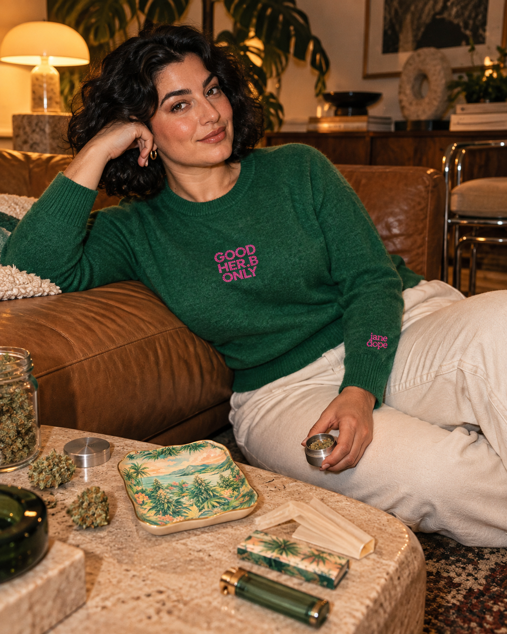 Good Herb Only Soft Wool-Blend Crewneck Knit Sweater | Embroidery