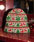 OG Xmas Beanie folded cuff and red, green and black holiday print on fine polyester knit