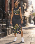 Permanent Marker cropped tank and midi skirt set with gold jewellery and white sneakers on a New York-style sidewalk.