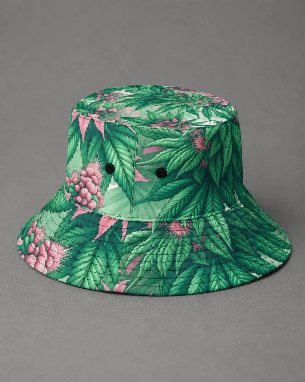 Jane Dope Pink Haze Bucket Hat, product-only hero showing the round crown, black eyelets and printed brim