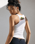 Stoner Diop graphic print racer vest, back view on model