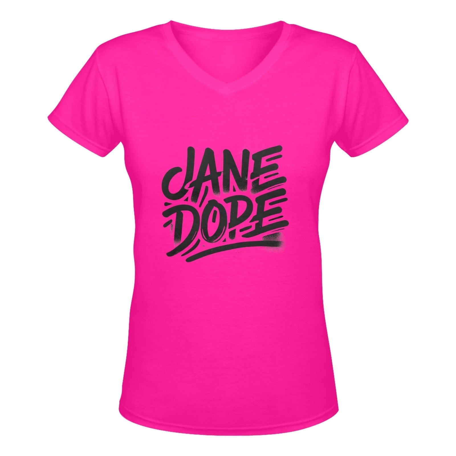 Jane Dope's Fave T JANE DOPE GRAFF HOT PINK Women's Deep V-neck T-shirt (Model T19)