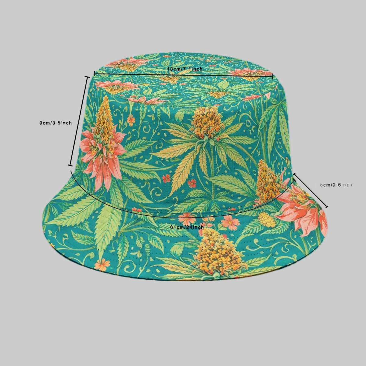 Kush Bucket Hat — top-down view showing brim and print