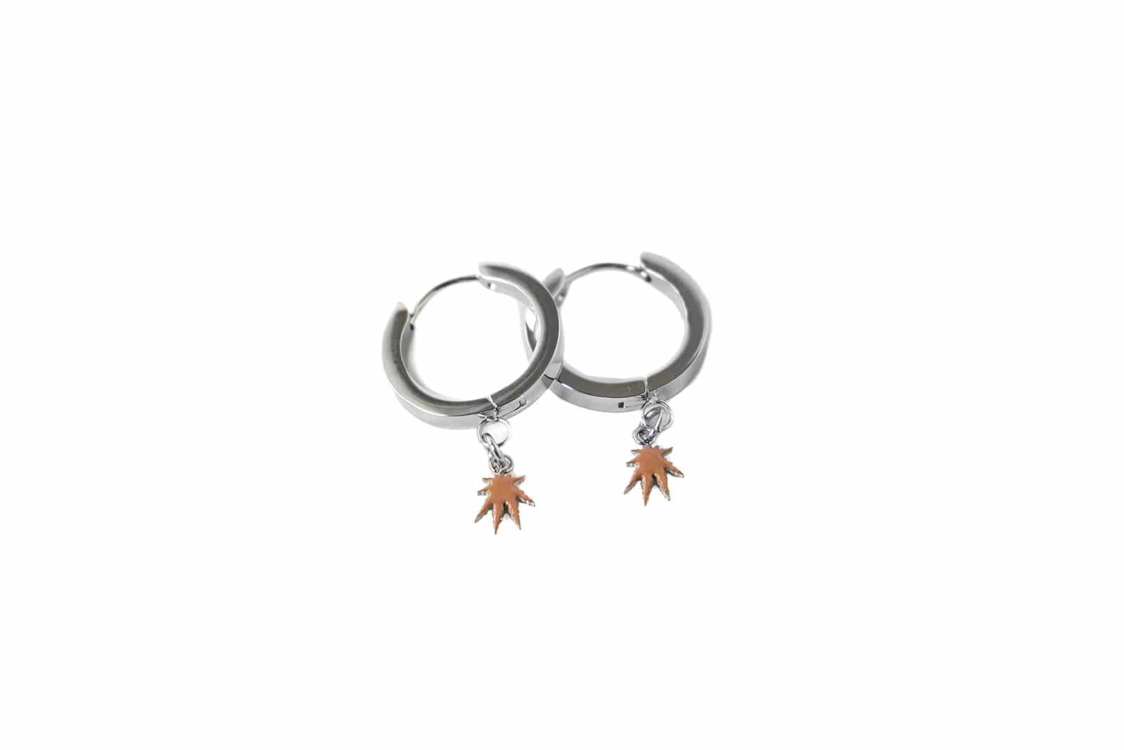 LEAF CHARM HOOPS Rhodium (Silver)