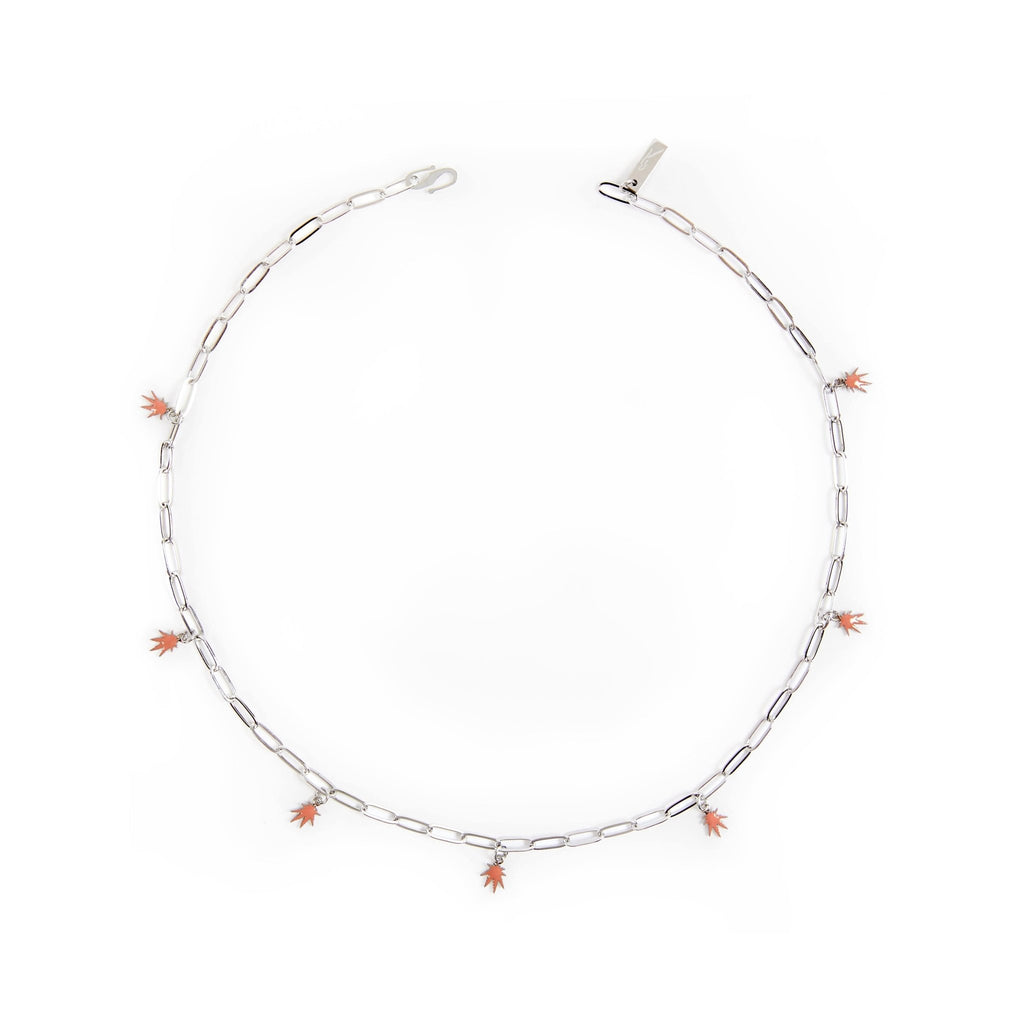 LEAF CHARM NECKLACE Rhodium (Silver)