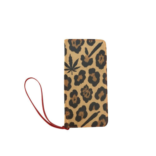 Leopard Clutch Wallet — open showing card slots and zip compartment