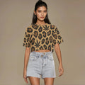 Jane Dope leopard print cropped cotton t-shirt, front view on model