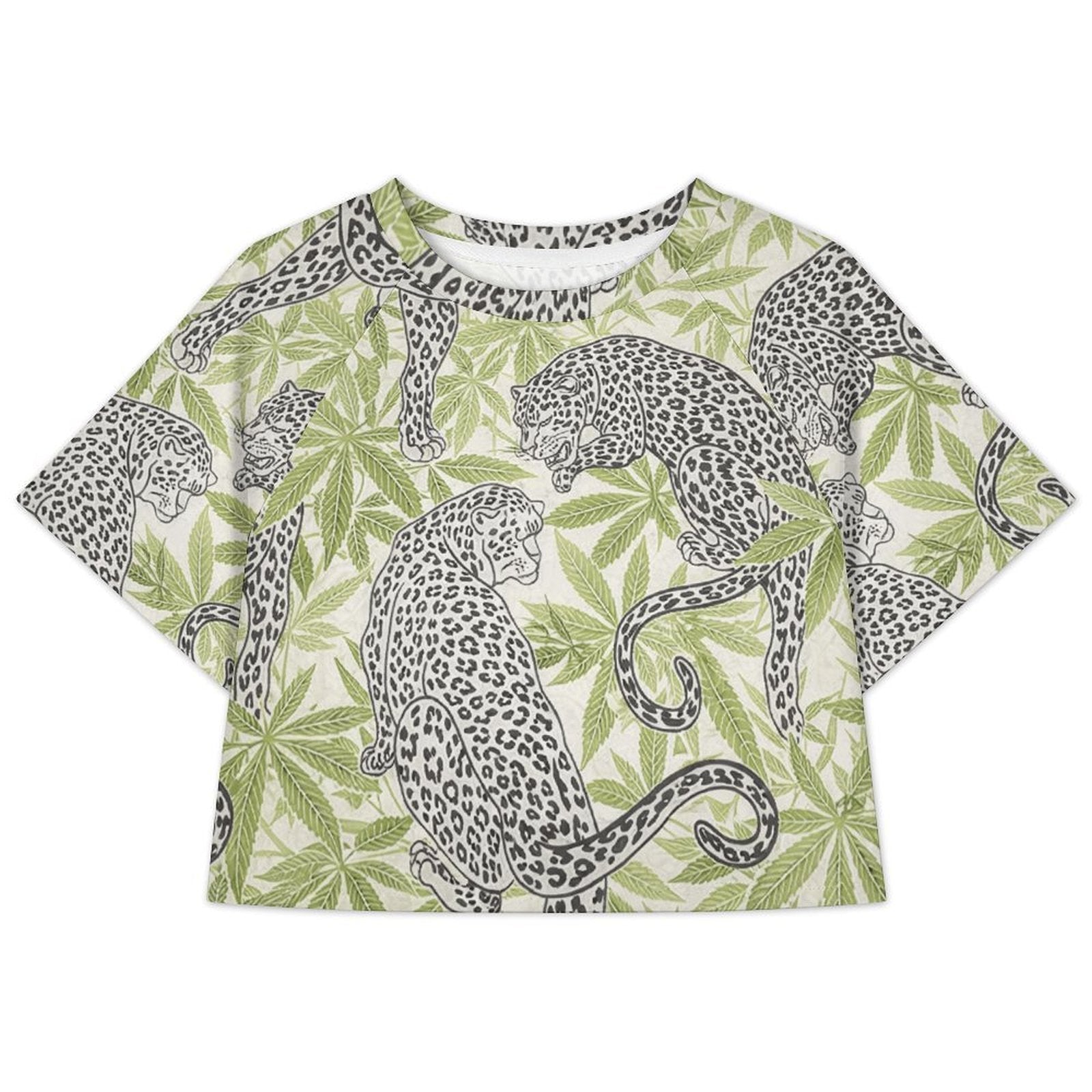 Leopard Cropped Raglan T-Shirt — front flat lay