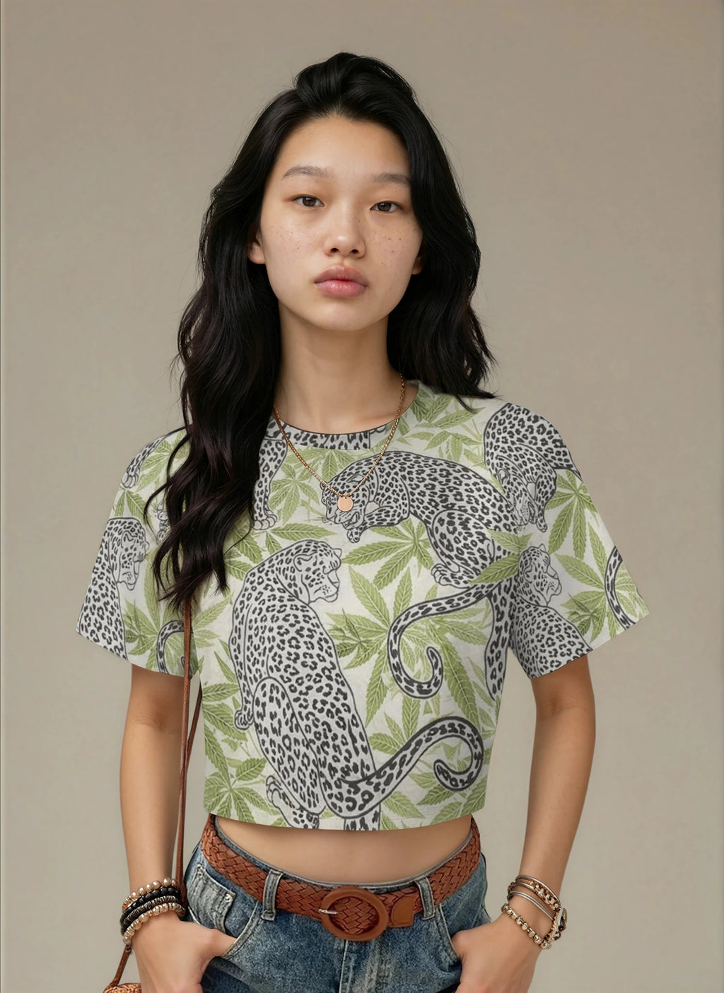 Jane Dope Leopard Cropped Raglan T-Shirt — leopard print cropped athletic raglan tee