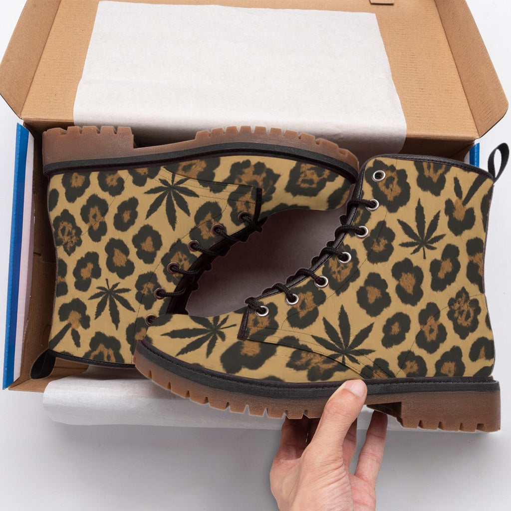 Leopard Dope Martin Vegan Boots — back view showing heel
