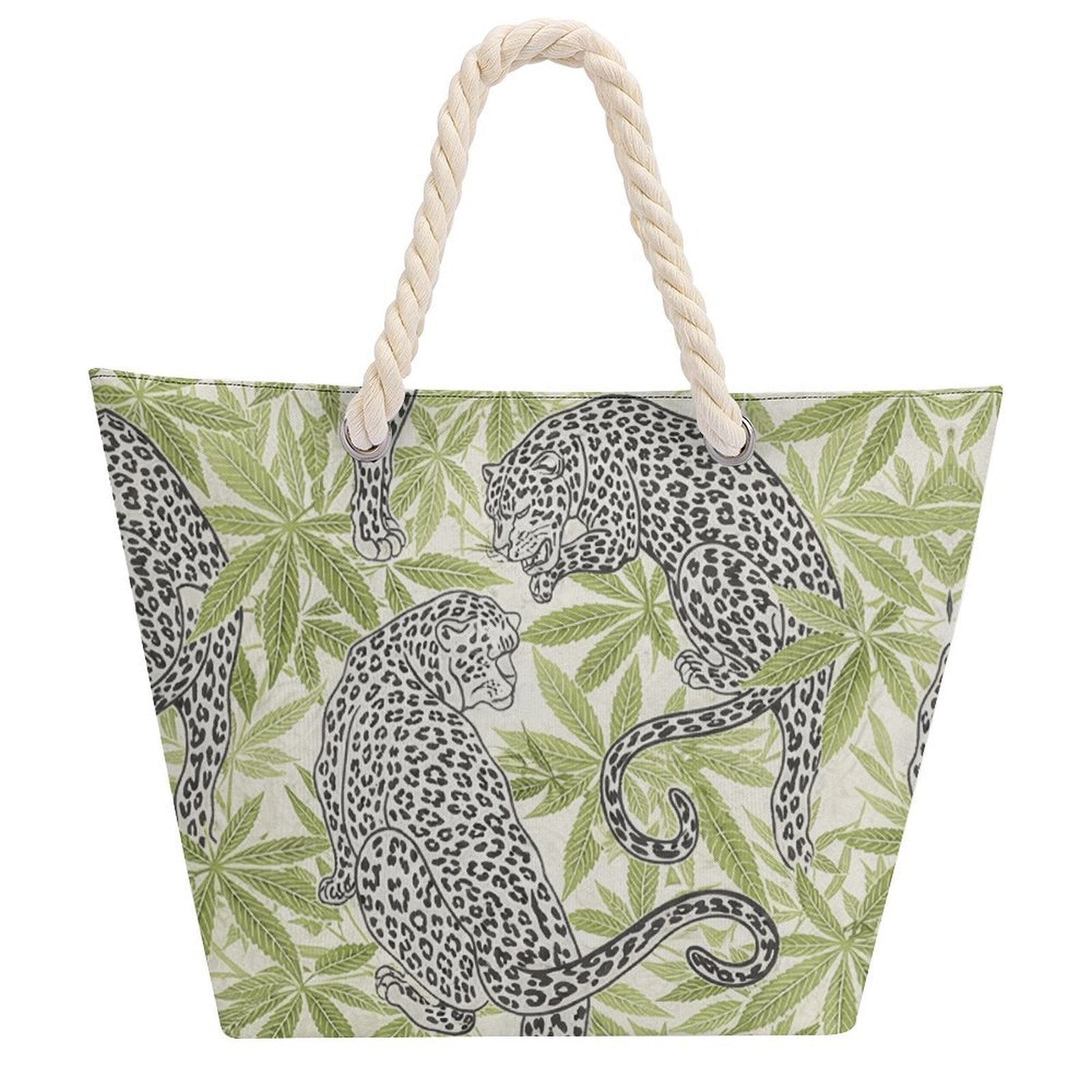 Jane Dope Leopard Hemp Rope Tote — open-top tote with leopard print and rope handles