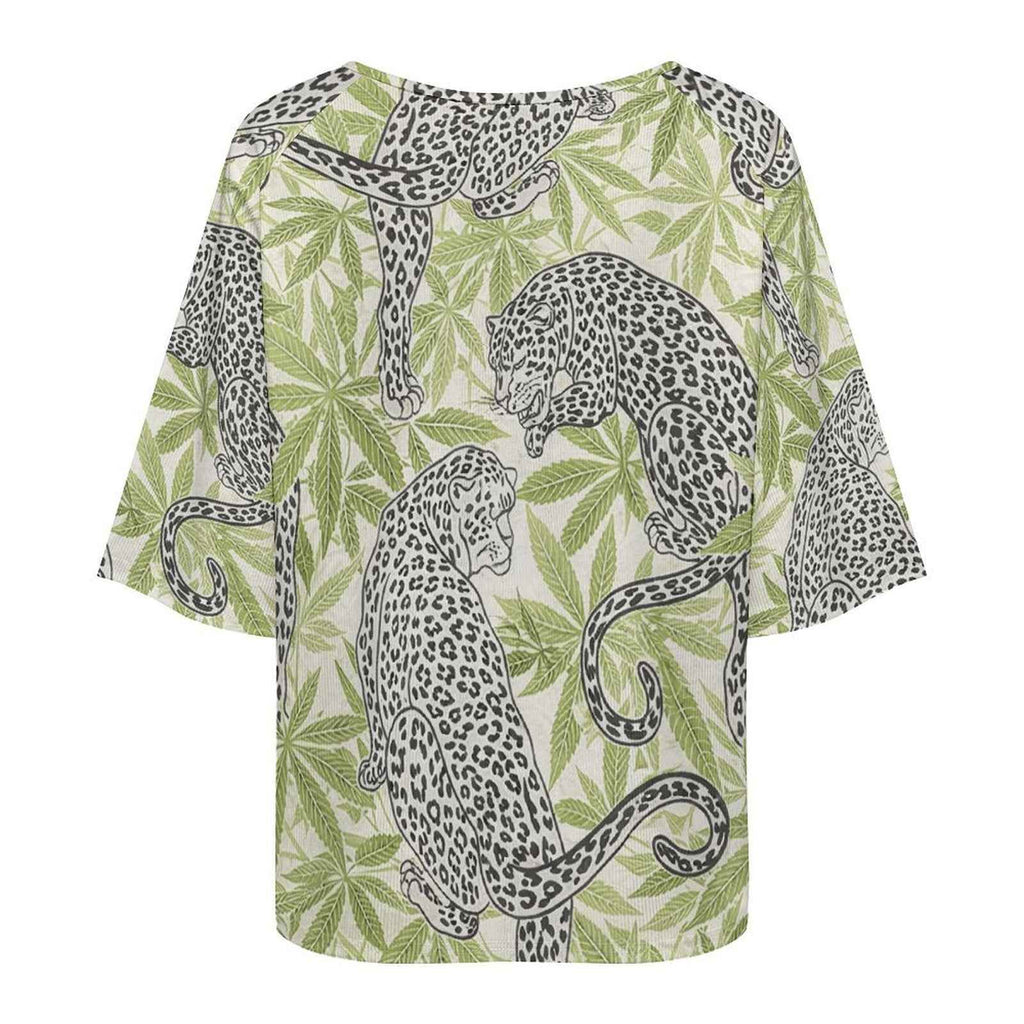 Leopard Loose Half-Sleeve Boat Neck T-Shirt