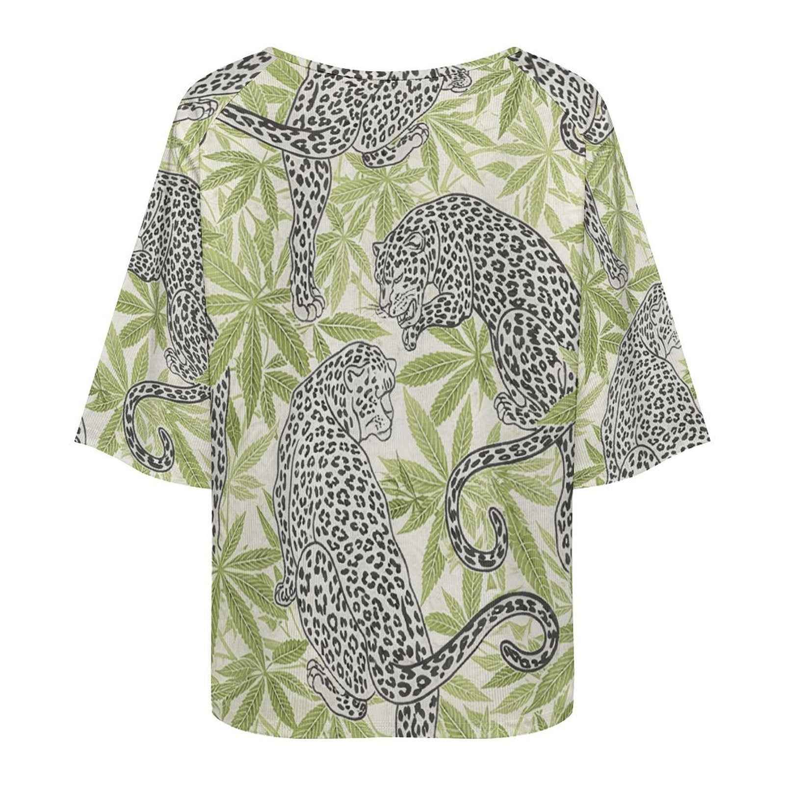 Leopard Loose Half-Sleeve Boat Neck T-Shirt