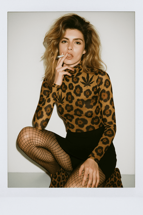Jane Dope leopard print sheer mesh long sleeve top, editorial styled shot