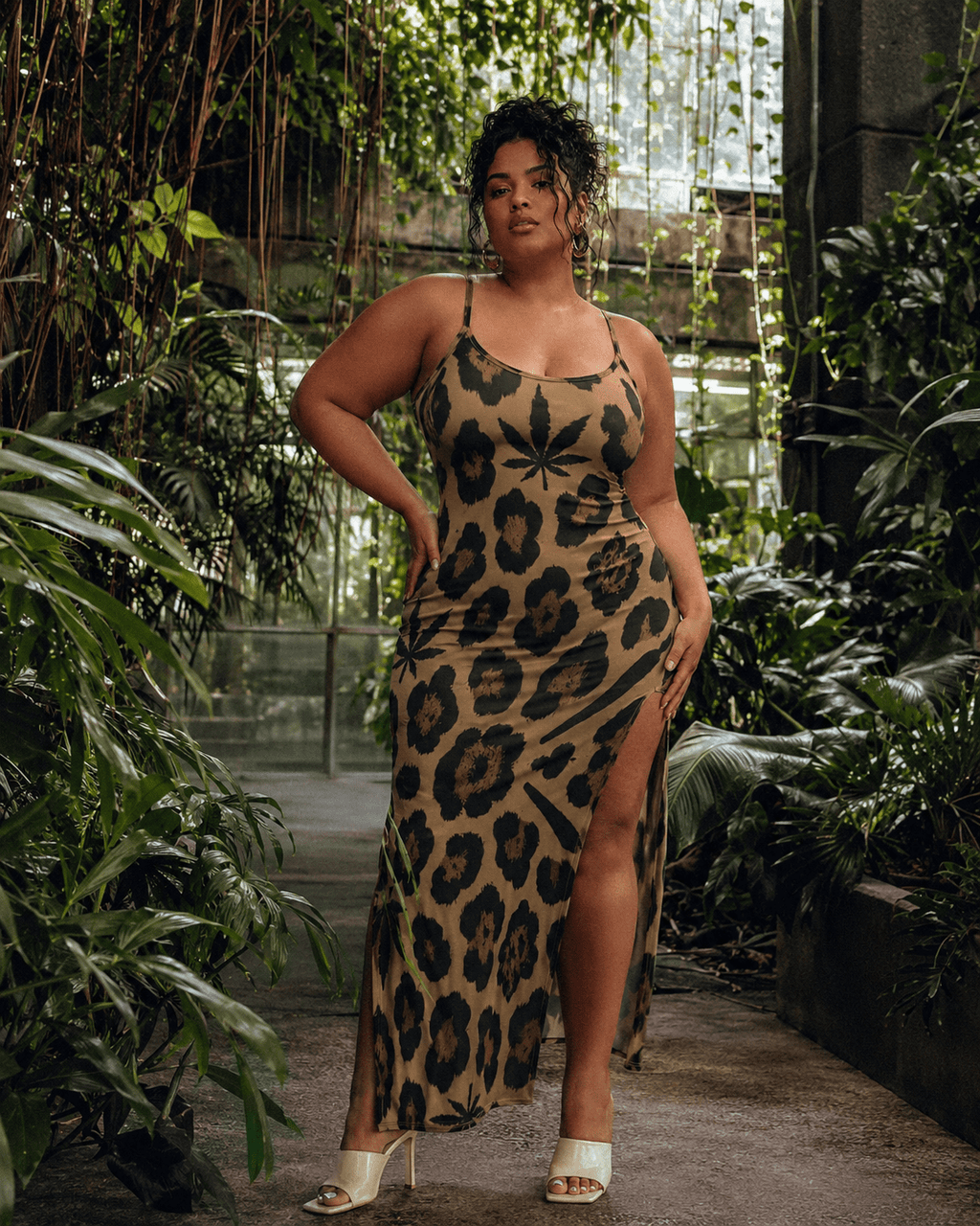 Leopard Milk Silk Slit Dress 