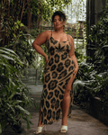 Leopard Milk Silk Slit Dress 