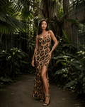 Leopard Milk Silk Slit Dress 