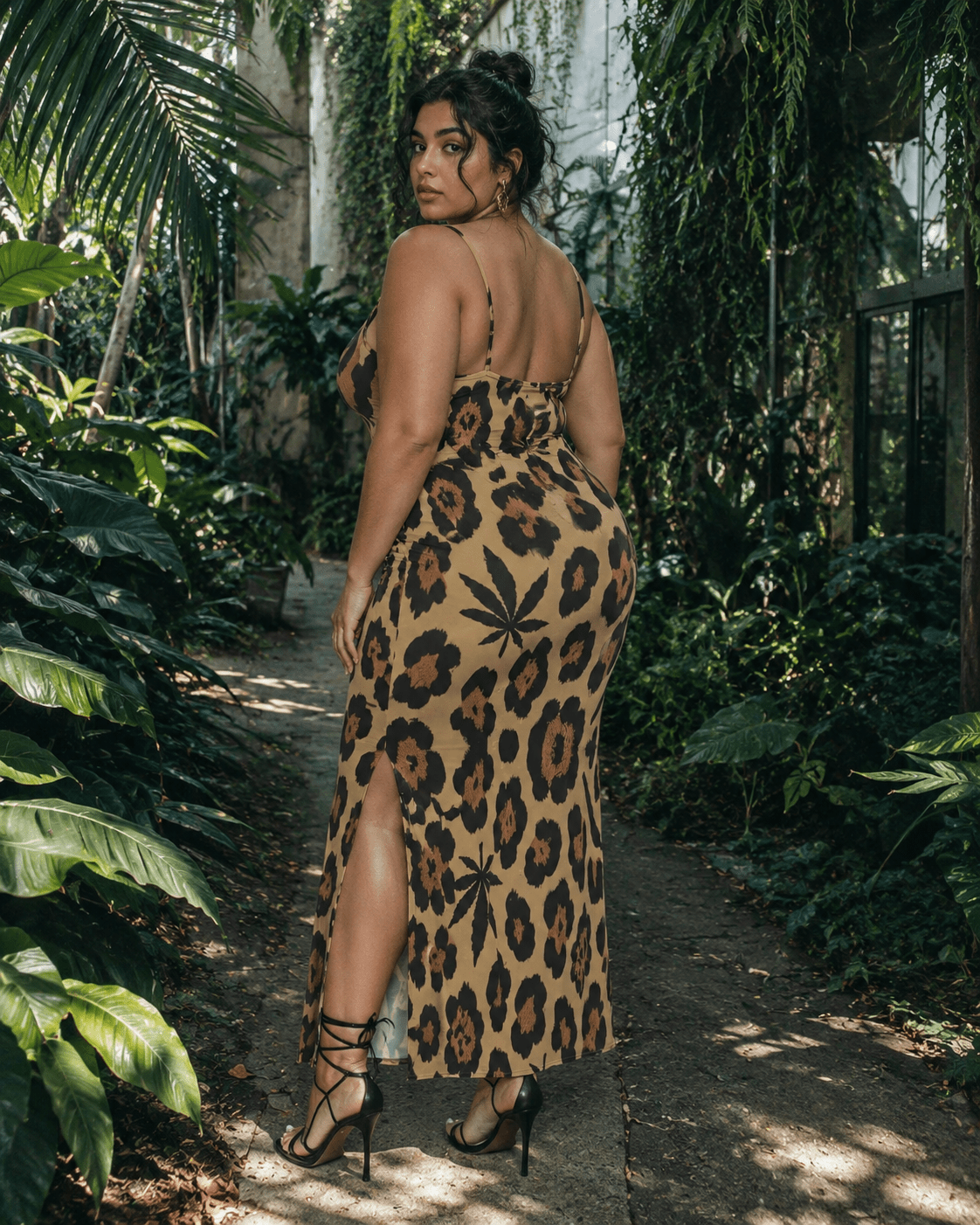 Leopard Milk Silk Slit Dress 