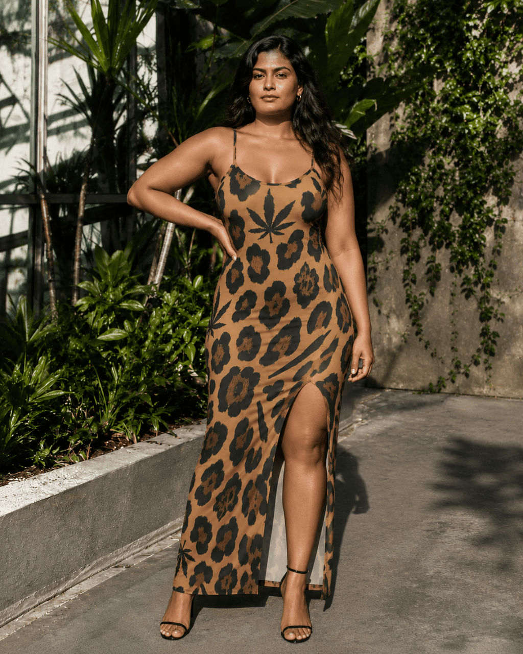 Leopard Milk Silk Slit Dress 