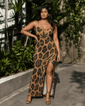 Leopard Milk Silk Slit Dress 