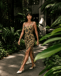 Leopard Milk Silk Slit Dress 