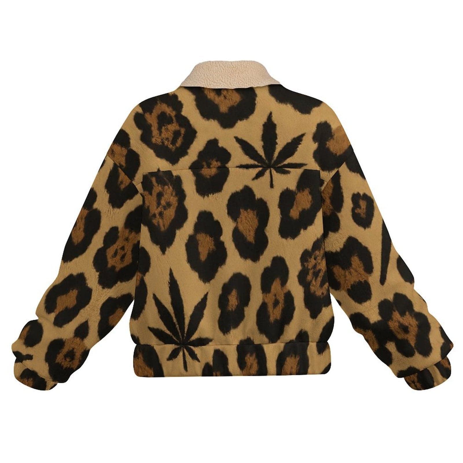 Leopard print patch pocket fleece jacket, pocket detail close-up