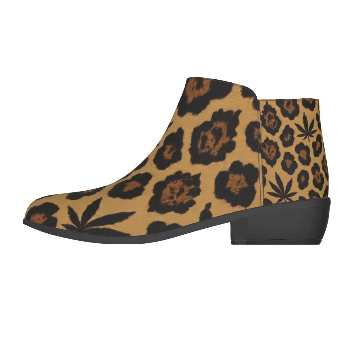 Leopard print vegan suede ankle booties, sole detail